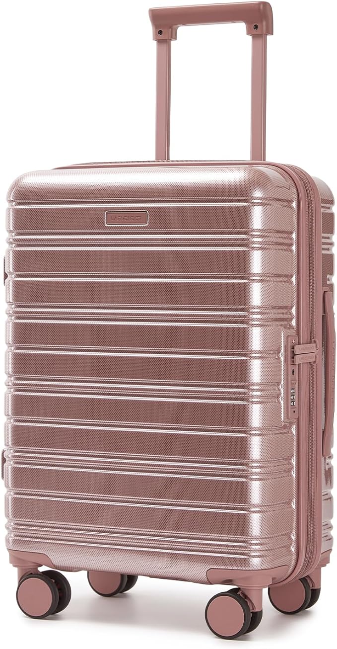 LARVENDER Carry On Luggage 22x14x9 Airline Approved, 20 Inch Expandable PC+ABS Hardside Suitcase Carry On Luggage with Spinner Wheels TSA Lock for Women Men (Rose Gold)
