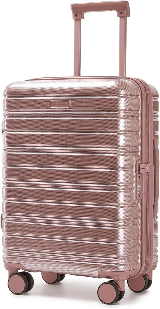 LARVENDER Carry On Luggage 22x14x9 Airline Approved, 20 Inch Expandable PC+ABS Hardside Suitcase Carry On Luggage with Spinner Wheels TSA Lock for Women Men (Rose Gold)