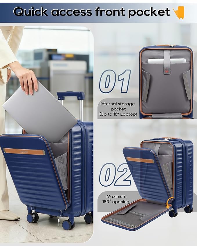 Joyway Carry on Luggage Airline Approved with Front Compartment and Cup Holder, 20 Inch Hard Shell Carry-on Suitcase with Spinner Wheels and TSA Lock for Women Men
