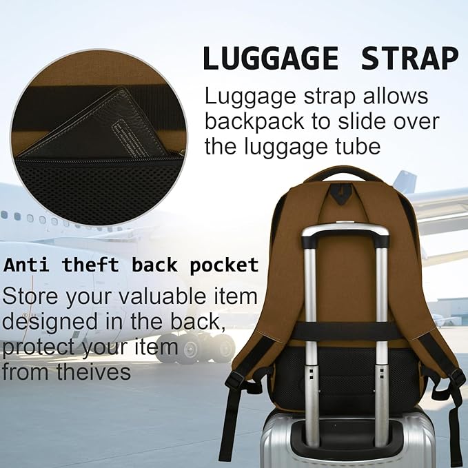 Volher Laptop Backpack,Business Travel Anti Theft Slim Durable Laptops Backpack,Water Resistant College Computer Bag for Women & Men Fits 15.6 Inch Laptop and Notebook-Brown