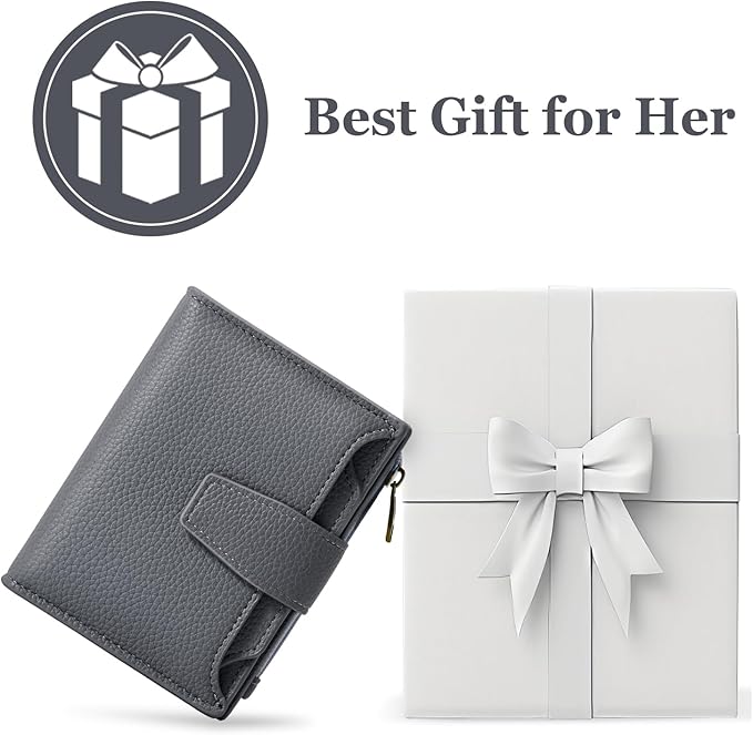 Airkit Small Wallet Women RFID Blocking Soft Leather Bifold Compact Card Holder Wallet for Women with Zipper Coin Pocket 4 ID Window