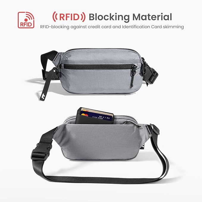 tomtoc 1.5L Sling Bag with RFID Blocking, Crossbody Bag Minimalist Chest Shoulder Pack for Men and Women, Water-resistant Lightweight Casual Waist Fanny Pack for Travel, Daily Use