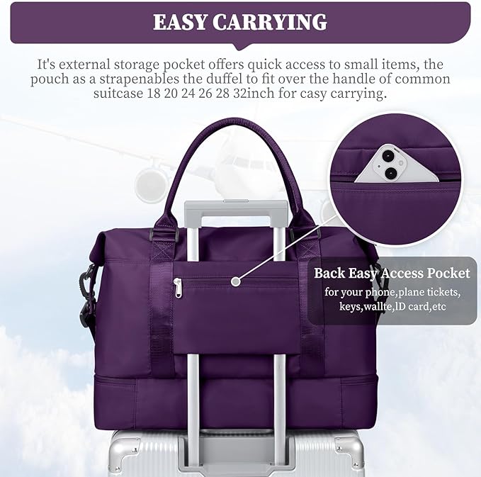 Weekender Bags for Women,Personal Item Travel Bag with Shoes Compartment,Overnight Travel Duffel Bag with Quilted Toiletry Bag