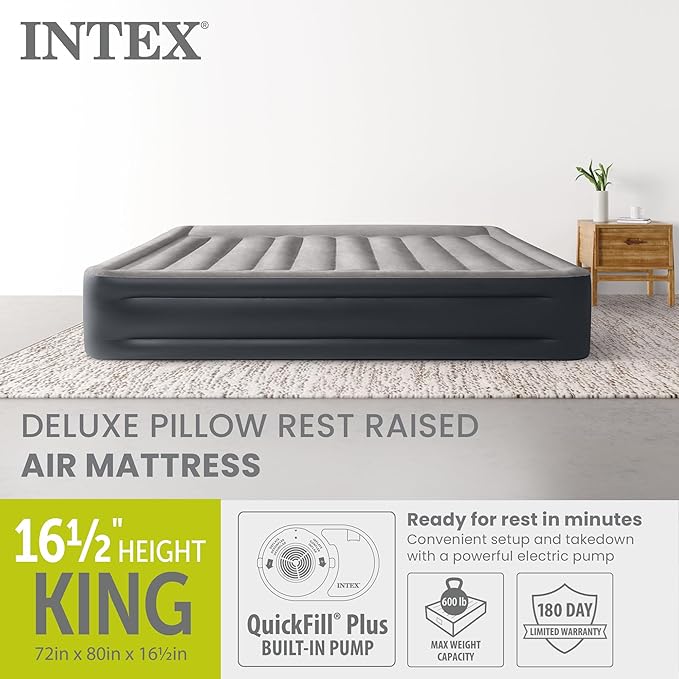 Intex King Air Mattress, Dura-Beam Plus 16.5" Inflatable Bed with Built-in Pump