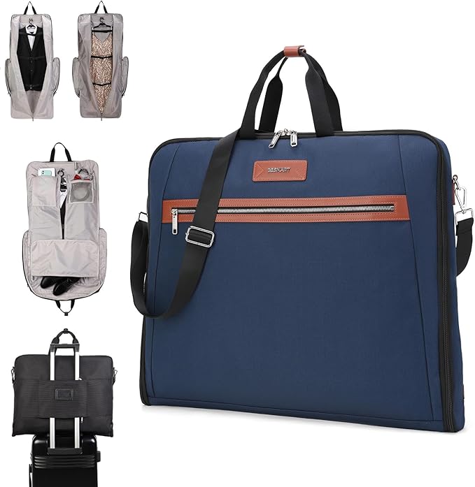 BE SMART Waterproof Foldable Garment Bags for Travel, 51" Large Travel Hanging Bags for Clothes, Carry on Suit Bag with Strap for Men Women, Wrinkle Free Luggage Suit Cover for Business Trips(Blue)