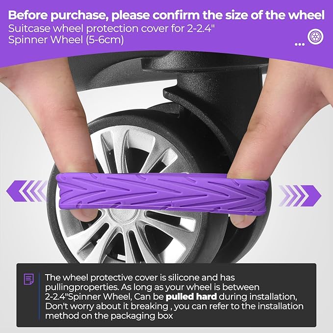 8 Pcs Upgrade Luggage Wheel Covers, Carry On Luggage Suitcases,Wear-Resistant, Anti-Noise, Silicone Wheel Protective Covers for 2-2.4" Spinner Wheel,Essential Travel Accessories (Purple)