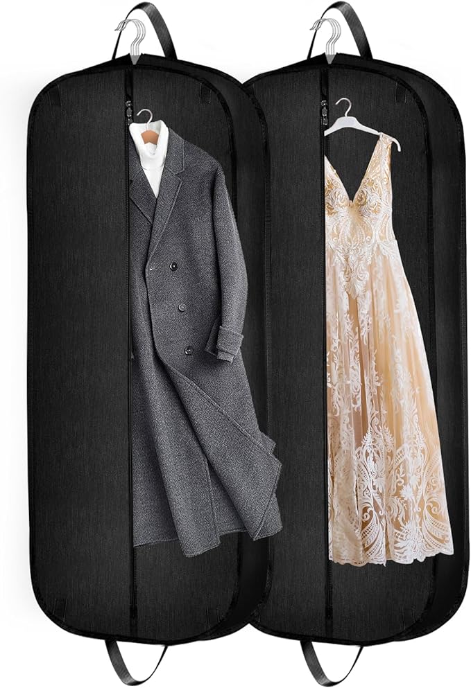 Limoomil 60 Inch 2 Packs Heavy Duty Tear Resistance Wedding Dress Bag for Wedding Travel, Waterproof Dress Cover for Closet Wardrobe. Garment Bag for Gowns, Tuxedos, Dress, Long Coats. Darkgrey