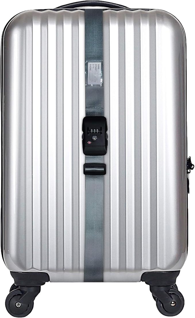 Heavy Duty Luggage Straps TSA Approved with Lock Adjustable Travel Belt for Suitcases (Grey)