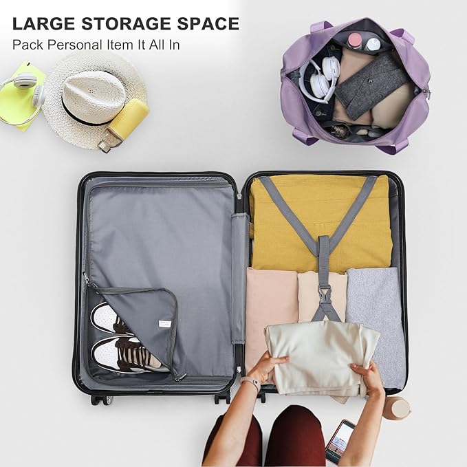 Kono Luggage Set 4 Piece Carry On Lightweight PC+ABS Hardside Luggage with TSA Lock Spinner Wheels Carry On Suitcase Purple
