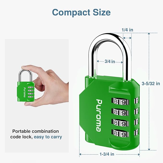 Puroma 2 Pack Combination Lock for Locker 4 Digit Outdoor Waterproof Padlock for School, Gym, Sports, Fence, Toolbox, Gate, Case, Outdoor, Hasp Storage, Cabinets (Green)