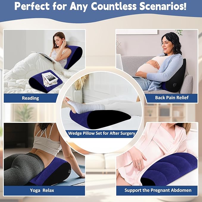 Portable Inflatable Wedge Pillow for Traveling - Wedge Pillow for Sleeping,30s Blow Up Small Inflatable Wedge Body Positioner,Lightweight Bed/Leg/Hip/Ankle Elevation Pillows,Under Knee Pillow,Blue