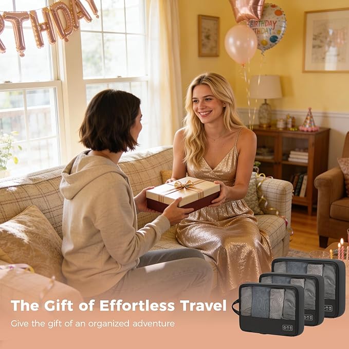 Ultralight Compression Packing Cubes, 3 Set Lightweight Travel Packing Organizer for Suitcase, Double-Zipper Packing Cubes with Laundry Bag for Weekend Trip