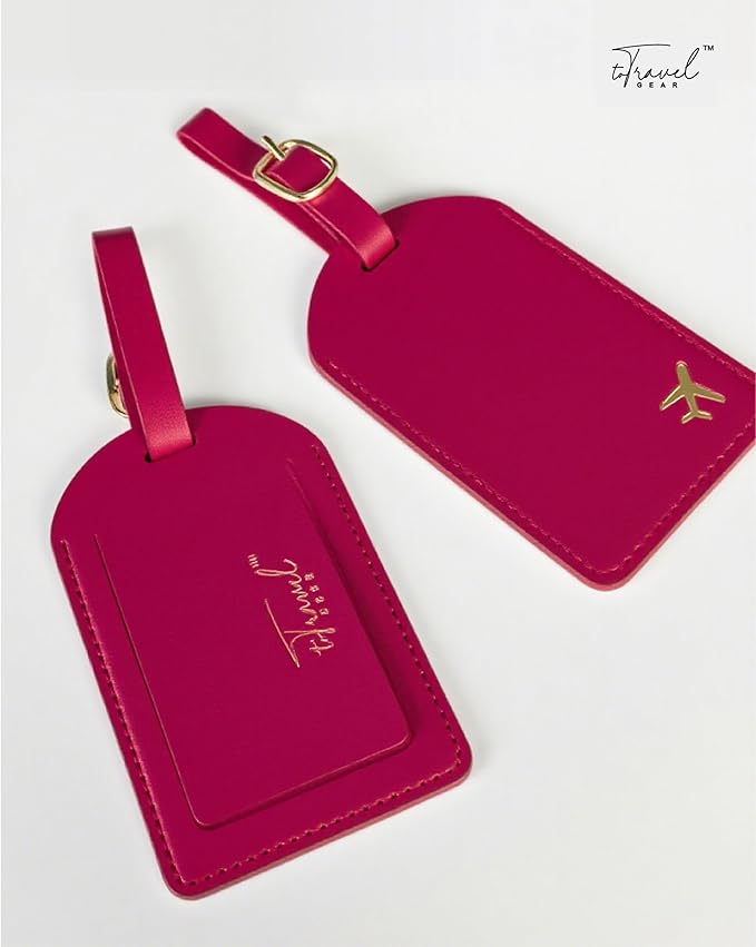 Luggage Tags for Suitcases, PU Leather Travel Tags for Luggage. (Claret Red)