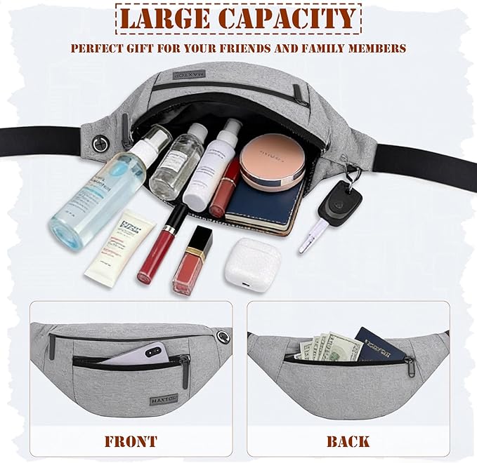 MAXTOP Large Crossbody Fanny Pack with 4-Zipper Pockets,Gifts for Enjoy Sports Festival Workout Traveling Running Casual Hands-Free Wallets Waist Pack Phone Bag Carrying All Phones