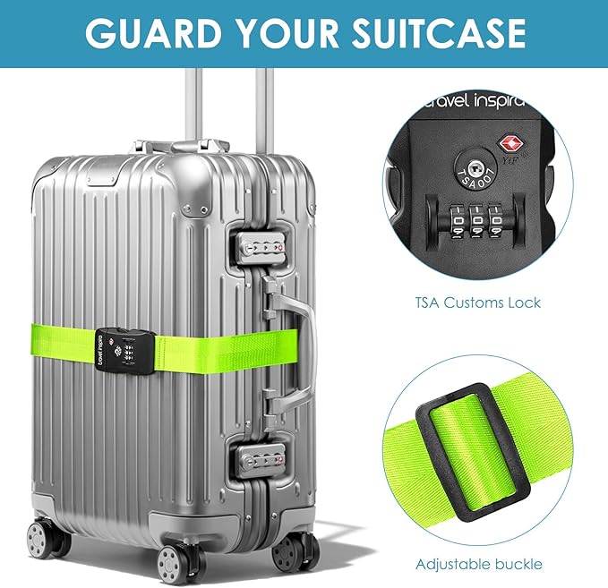 Travel Inspira Luggage Straps for Suitcases with TSA Lock, Protect Your Luggage Anti-Burst, High Visibility Color, Easy to Identify Luggage Adjustable Heavy Duty Belt for 20-32 Inch Suitcases