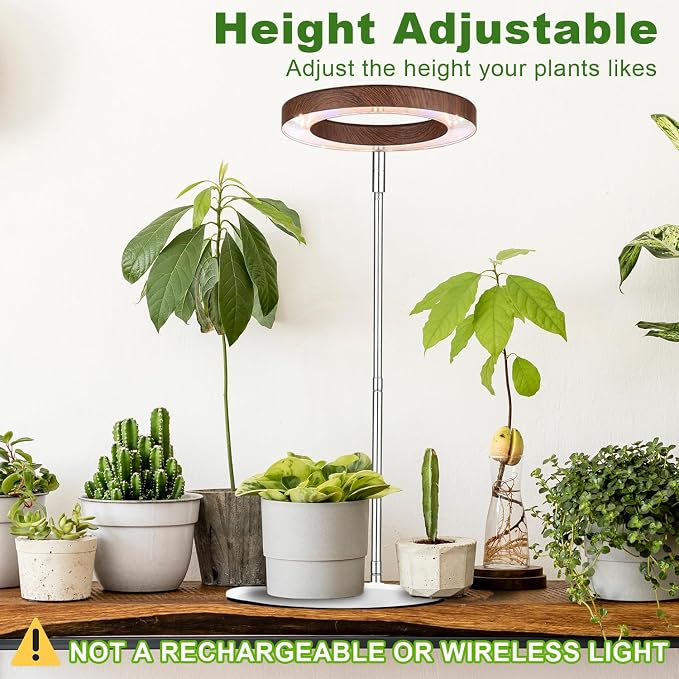 72 LEDs Plant Grow Light for Indoor Plant,Walnut Wood Grain Aluminum LED Grow Light with White Base, Height Adjustable,6.3" Aluminum Housing,Automatic Timer with 8/12/16 Hours,1 Pack