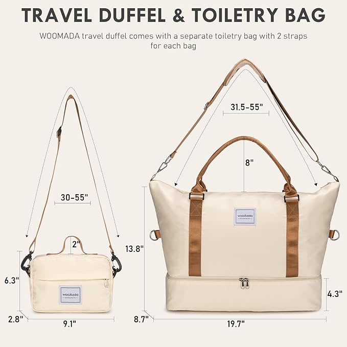 WOOMADA Weekender Overnight Bag for Women, Shoulder Travel Duffel with Shoes Compartment,Gym Bag with Toiletry Bag