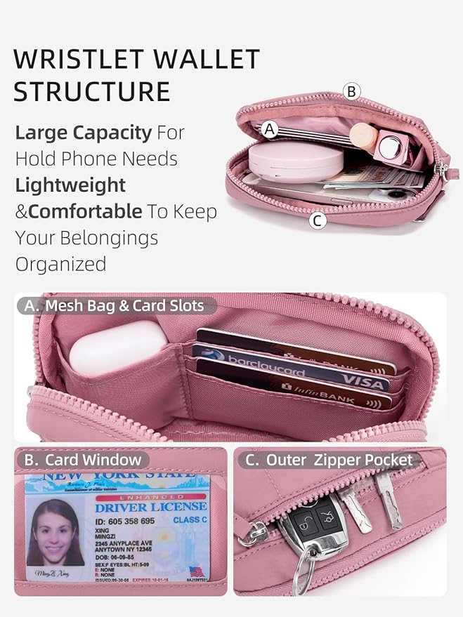 WESTBRONCO Wristlet Wallets for Women – RFID Blocking Quilted Nylon Phone Wallet, Card Holder Purse for Travel & Everyday Use