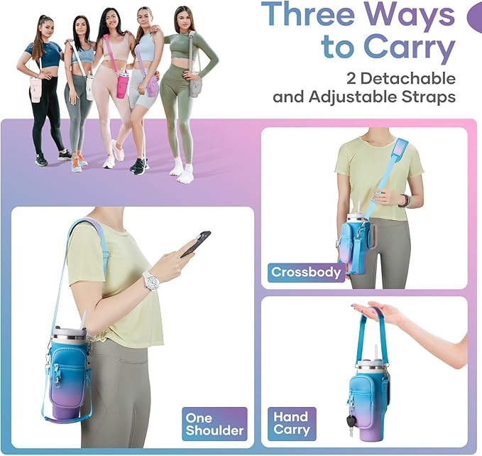 linmaya Water Bottle Carrier Bag for Stanley Cup 40/30oz with Phone Holder Pockets,Neoprene Water Bottle Cross-body Bag with Adjustable Shoulder & Hand Strap Stanley Cup Accessories