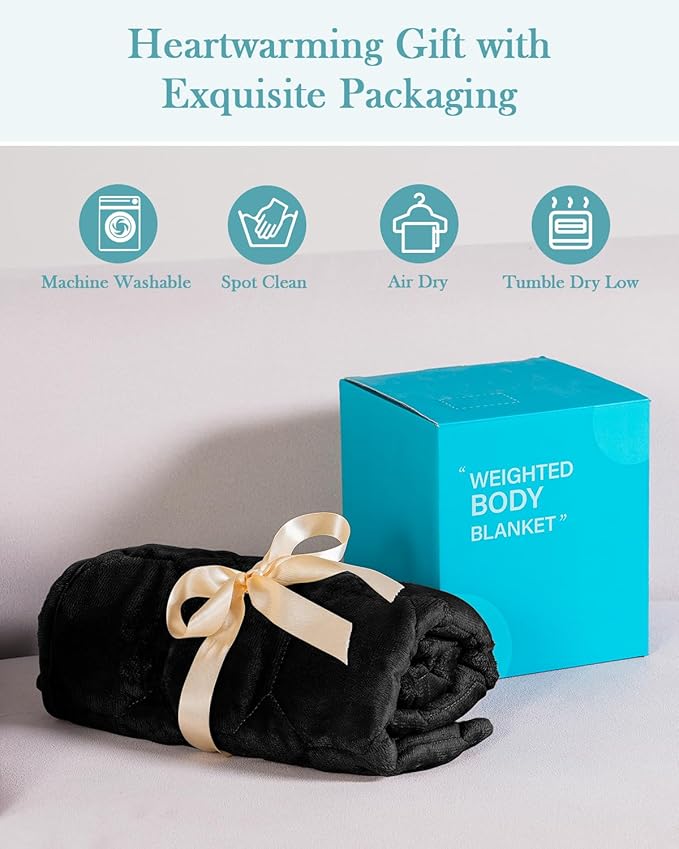 Topblan Weighted Lap Blanket 7lbs for Adults, Small Weighted Blanket Throw for Napping, Relaxation, Calming and Travel, Skin Friendly & Machine Washable for All-Season Sleeping, Black 24x29 inches