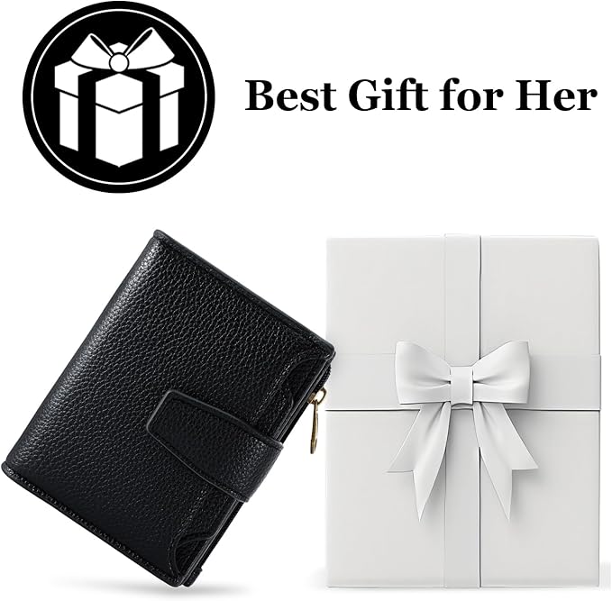 Airkit Small Wallet Women RFID Blocking Soft Leather Bifold Compact Card Holder Wallet for Women with Zipper Coin Pocket 4 ID Window