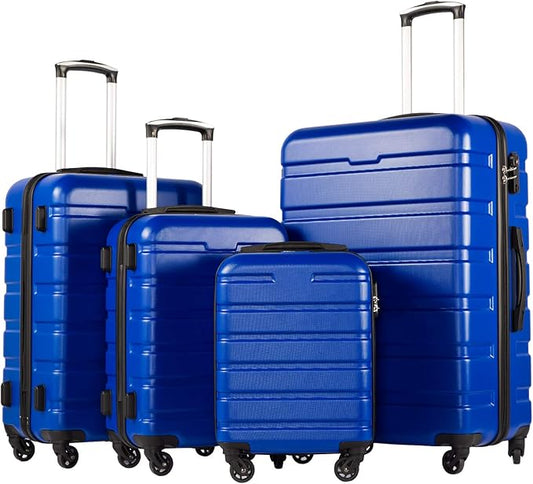 Coolife Luggage 3 Piece Set, Lightweight Durable Hardshell Suitcase set with 360° Spinner Wheels, TSA-approved Lock, Checked Family Travel Luggage sets, 16/20/24/28 Inch, Navy