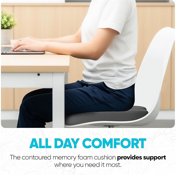 FORTEM Seat Cushion, Office Chair Cushion, Desk Chair Memory Foam, Sciatica Coccyx Tailbone Pain Relief, Pressure Relief, Sitting Pad, for Long Gaming & Sitting, Washable Cover, Non Slip