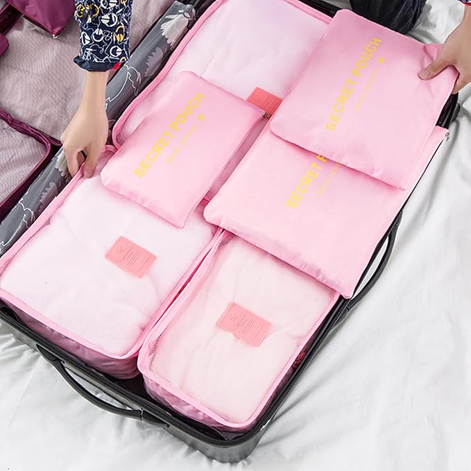 INVODA 7 piece Multi-size Packing Cubes for Travel Suitcase Organizer Bags Lightweight Travel Bags (Pink)