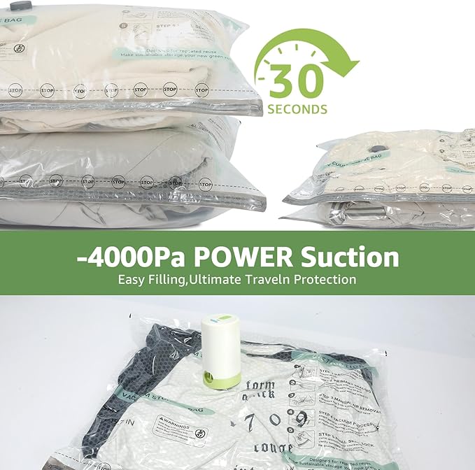 Vacuum Bags for Travel with Rechargeable air Pump, 3 Sizes Vacuum Seal Bags for Clothing, Space-Saving Compression Storage Bags for Travel & Closet Organization (15)