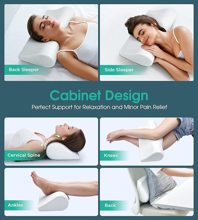 Cervical Neck Pillows for Pain Relief Sleeping, High-Density Memory Foam Pillow Neck for Bolster Support and Shoulder Relaxer, Decompression Devices Orthopedic Roll Pillow for Bed Office White