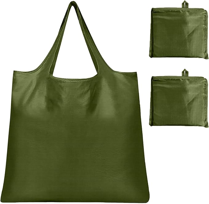 Washable Large Foldable Shopping Bag, Waterproof Reusable Grocery Bag Holder,for Shopping Reusable Tote Bags Large 50LBS,Tote Bags Nylon Bags(Green+Green)