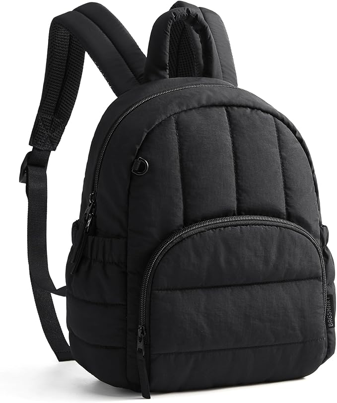 BAGSMART Mini Backpack for Women, Lightweight Puffer Small Backpack Purse, Quilted Casual Travel Daypack, Cute Water-Resistant Bookbag for Daily, Black