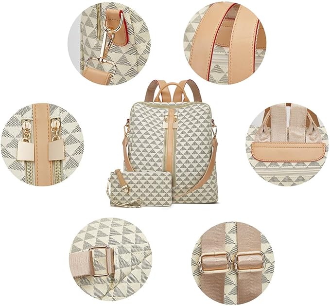 Makes Backpack Purse for Women PU Leather Travel Satchel Handbag Convertible Design Bag with Purse 2 Piece