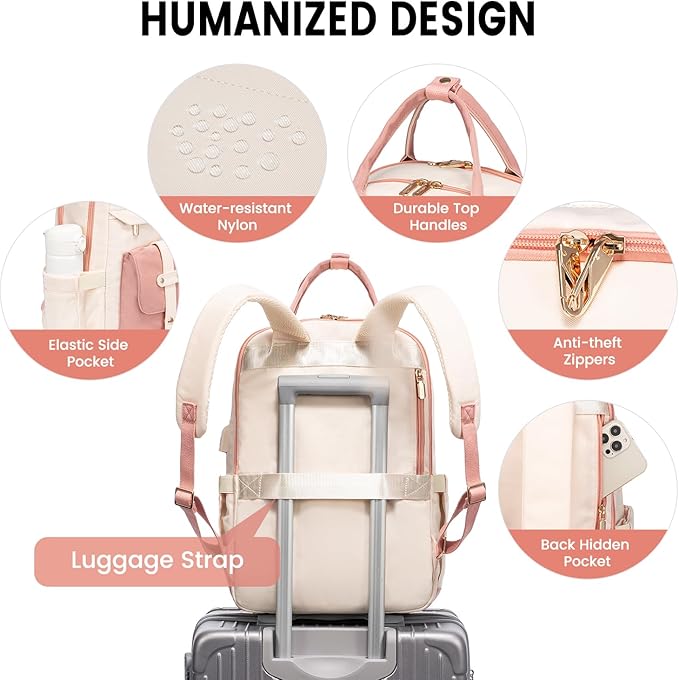 LOVEVOOK Laptop Backpack for Women, 15.6 Inch Laptop Bag with USB Charging Port, Fashion Water Resistant Daypacks Teacher Nurse Stylish Travel Bags Vintage Computer Backpack for College, Work