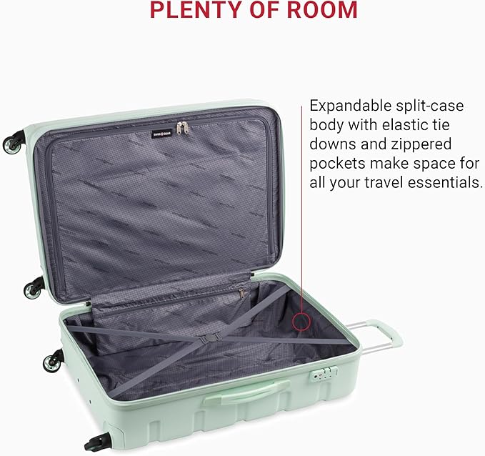 SwissGear 7366 Signature Hardside Expandable Luggage with Spinner Wheels, TSA Lock, Clearly Aqua, Checked-Large 27-Inch