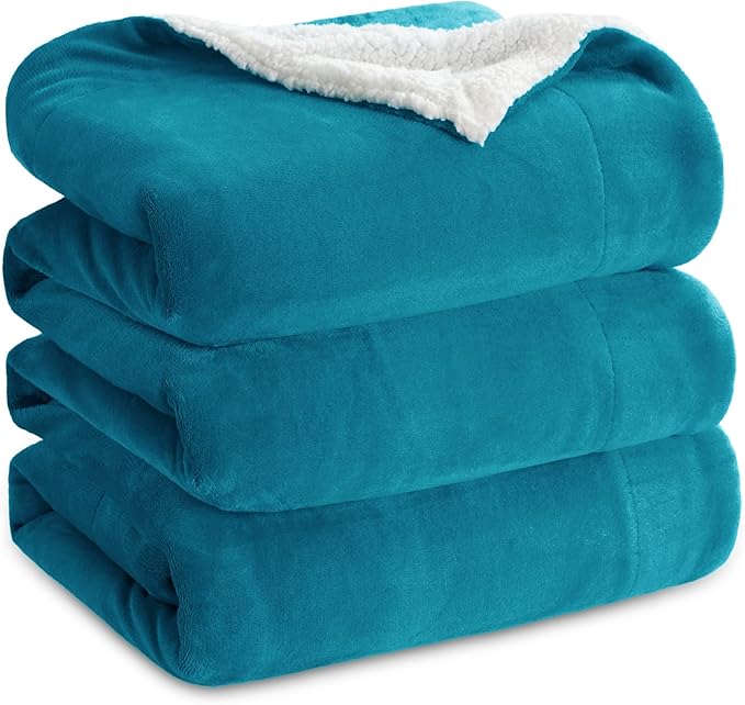 Bedsure GentleSoft Sherpa Fleece Blankets King Size for Bed, Non-Heated, Thick and Warm Throw for Women and Men, Soft Fuzzy Plush King Blanket for Winter, Teal, 108x90 Inches