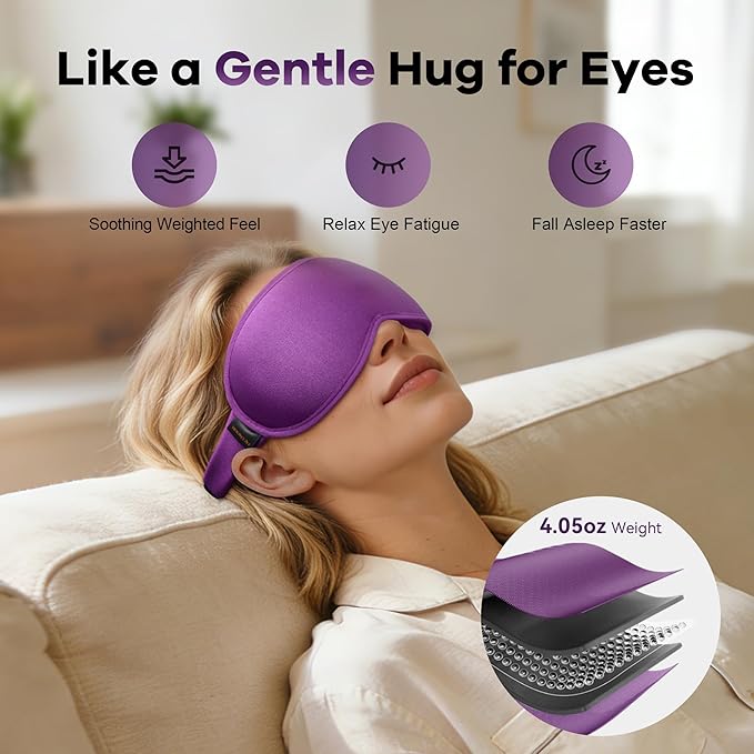 Blackout Eye Mask for Deep Sleep, 3D Weighted Sleep Mask for Women, Zero Pressure, Lash-Friendly, Perfect for Airplane Travel, Meditation, Yoga, Relaxation & Gifting, Purple