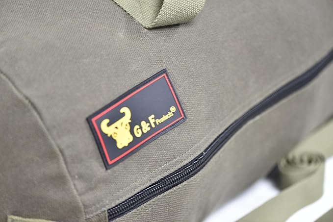 Waxed Canvas All Purpose Military Style Duffle Bag, Water-Resistant, Adjustable Strap, Fully Lined, Double Zipper Closure, heavy Duty, Olive Green