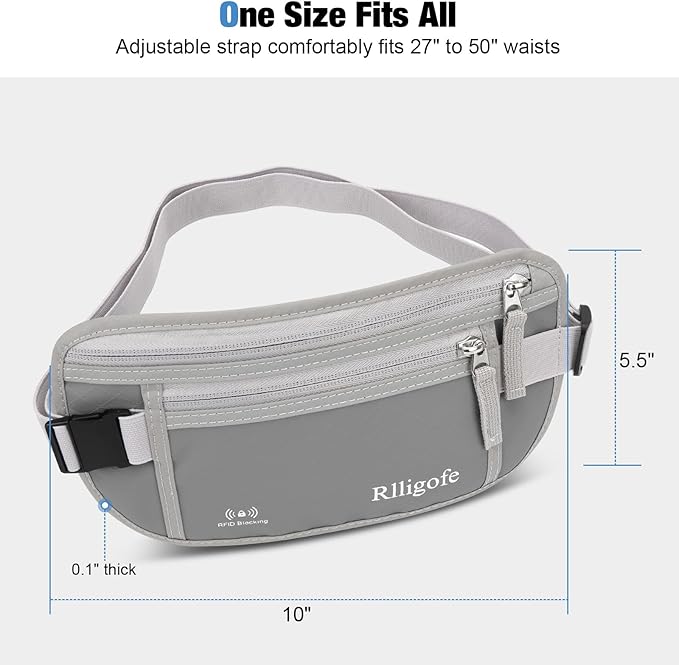 Money Belt for Travel Women and Men Hidden - Slim RFID Blocking Travel Wallet with Secure Anti-Theft Pouch, Passport Holder for Passport, Credit Cards, Cash Under Clothes