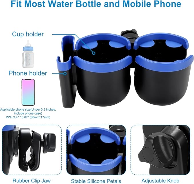 Accmor Stroller Cup Holder with Phone Holder, Bike Cup Holder, Universal Cup Holder for Uppababy Nuna Doona Strollers, 2-in-1 Cup Phone Holder for Stroller Bike Wheelchair Walker Accessory