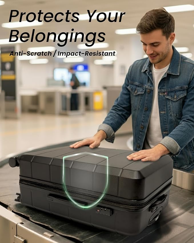 28 Inch Checked Luggage with Spinner Wheels, 106L Large Expandable Hardside Suitcase with TSA Lock, Durable ABS Hard Shell for Family Vacation and International Travel (28 in, Black)