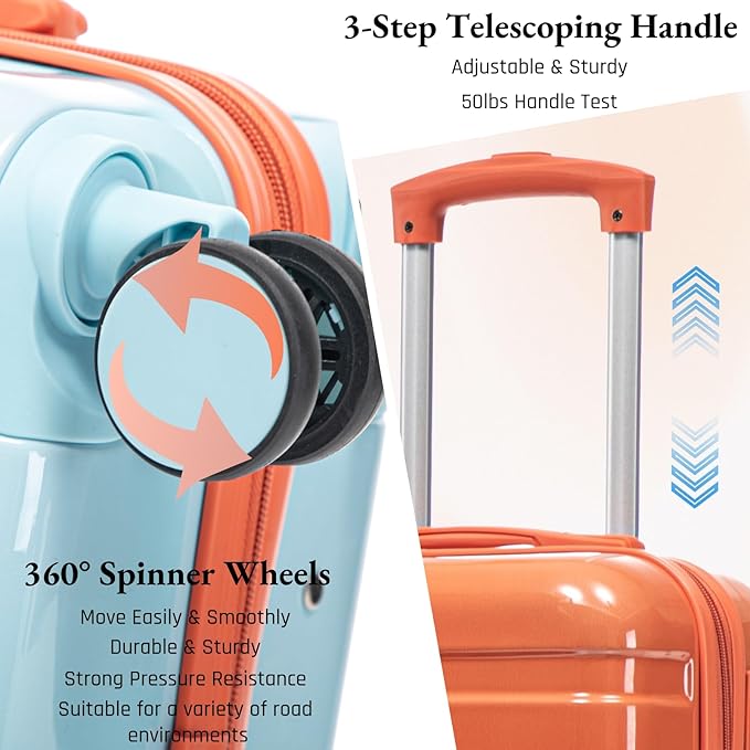 Gradient Red-Blue Luggage Set 14" & 20" - 2 Piece PC Spinner Wheel Suitcases with Combination Lock, Lightweight Carry On for Business & Vacation
