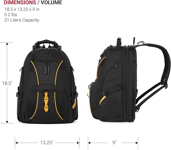 SWISSGEAR 1900 ScanSmart TSA Laptop Backpack Fits 17 Inch Laptop with RFID Protection and Tablet Pocket, Black/Gold, 19-Inch