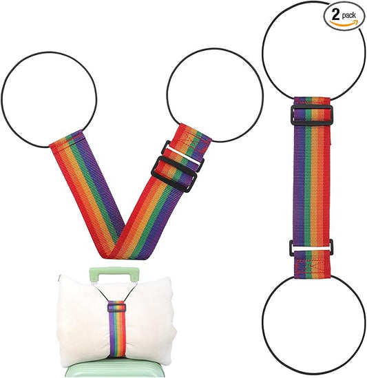 2 Pcs Elastic Suitcase Belt, Luggage Straps,Adjustable Travel Carry Strap, Add a Bag Bungees, Elastic Wrap Belts, Travel Accessories for Bag to Suitcase Handle (Multicolor)