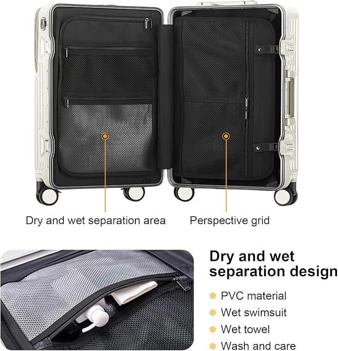Carry on suitcase Zipperless Luggage,Polycarbonate Aluminum Hard Shell, Expandable Carry-On Suitcase with Spinner Wheels,24 Inch Cabin