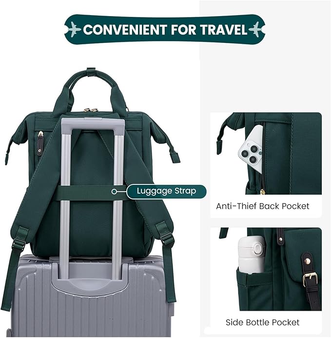 LOVEVOOK Laptop Backpack for Women, Teacher Nurse Bag Work Travel Computer Backpacks Purse,Water Resistant Daypack,Dark Green 15.6in