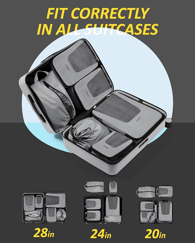 BAGSMART Compression Packing Cubes for Travel, 6/5/4set Lightweight Packing Organizers, Summer Travel Essentials Suitcase Organizer Bags Set
