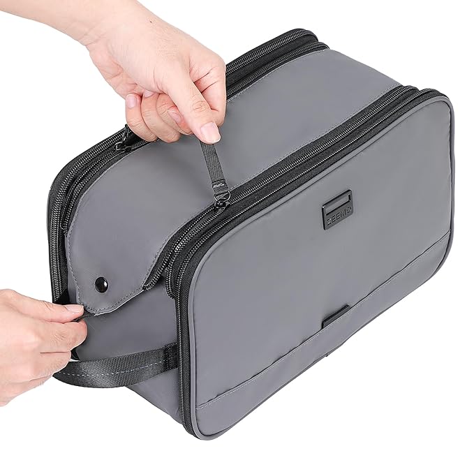 ZEEMO Travel Toiletry Bag for Men, Large Water-Resistant Double-Sided Full-Open Dopp Kit, Versatile Organizer for Shower and Hygiene Accessories, Bathroom Essentials, Cosmetics, Grey