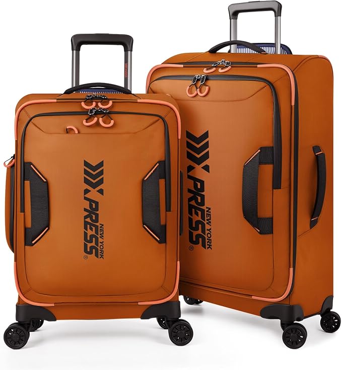 2-Piece Set（22in/26in） Front Opening,Softside Luggage Sets w/Double Spinner Wheels Suitcase,Waterproof,Lightweight Travel Luggage Rolling Suitcase（Orange,22in/26in）