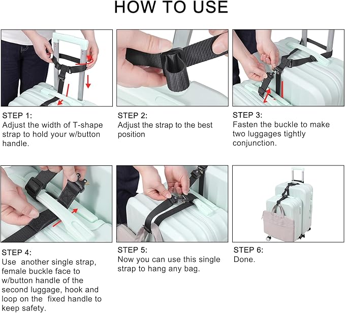 Vigorport Luggage Straps, Luggage Connector Straps for Suitcases Add A Bag and Connect Your 2 Suitcases Together Adjustable Attachment Accessories Belts (1'' Width S Size)
